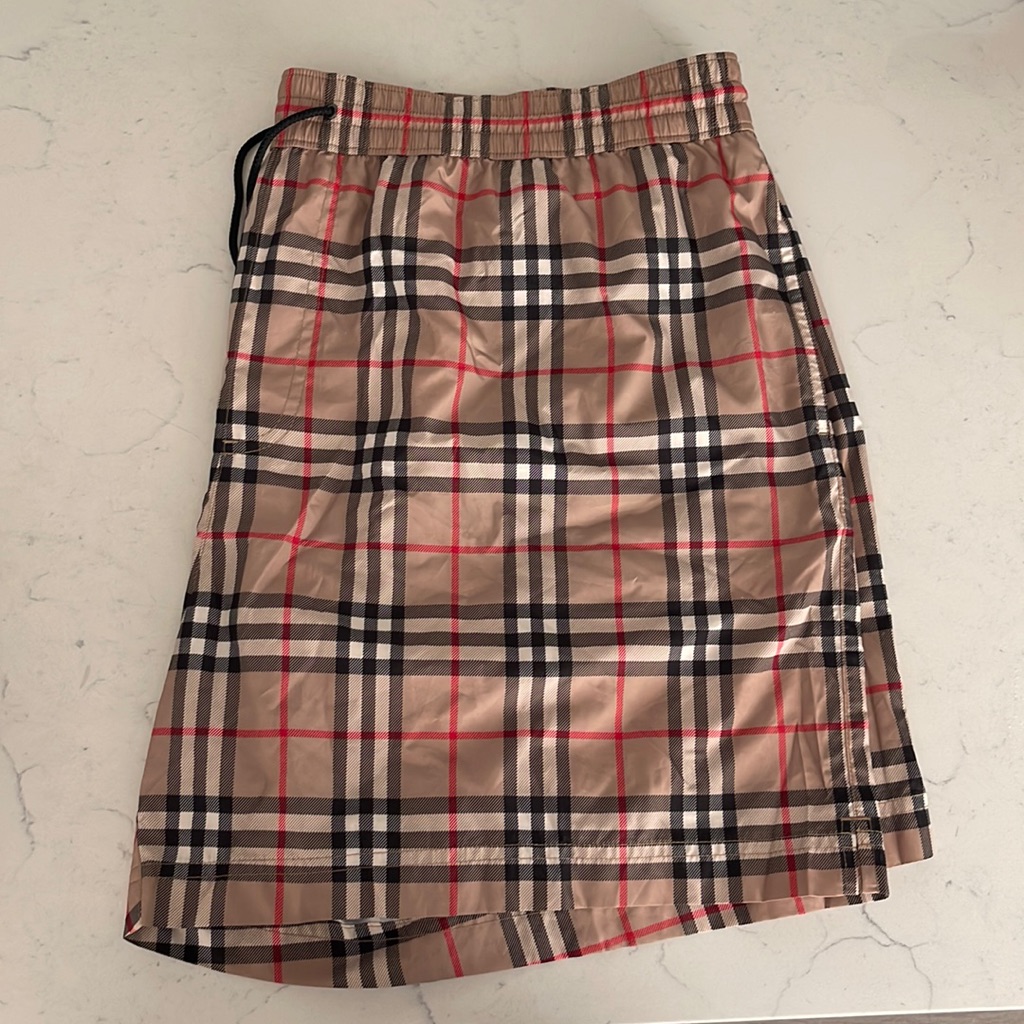Burberry Pink Check Swim Trunks With Elastic Waistband